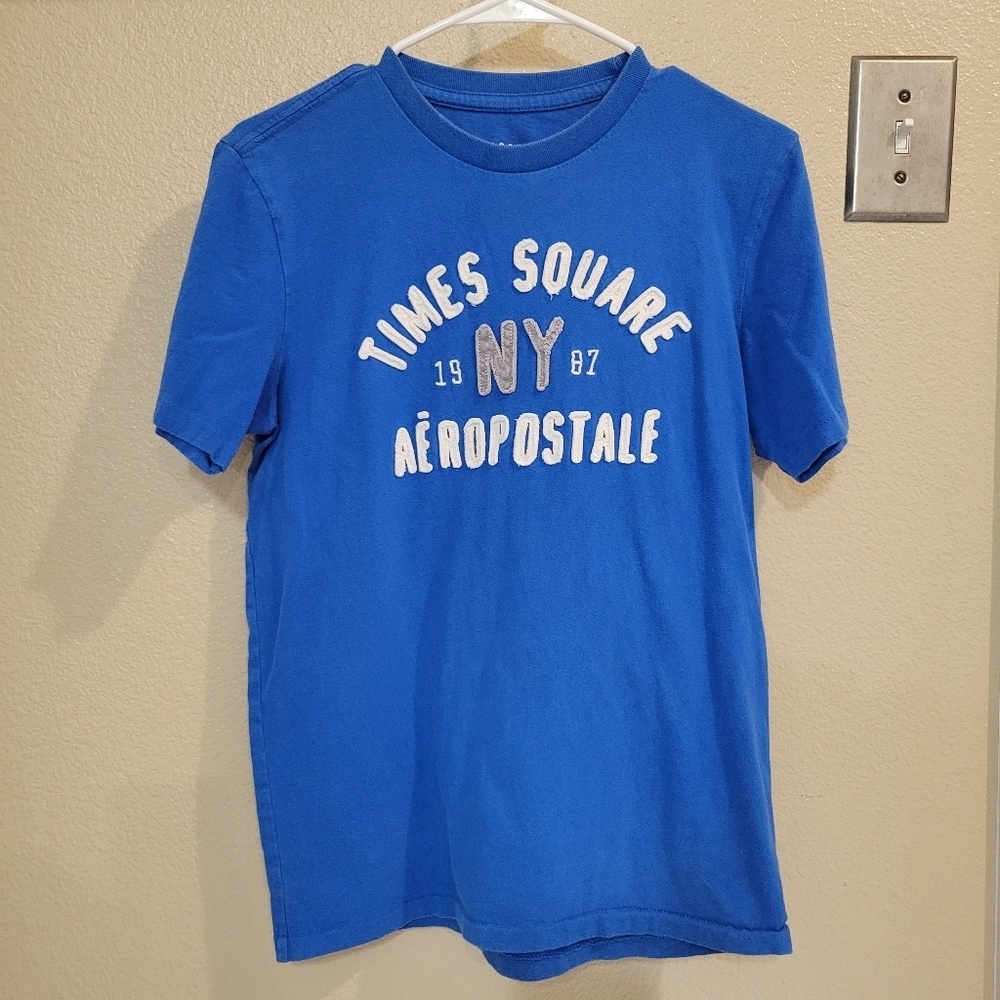 Aeropostale Distressed Vintage Men Blue "Times Square" Cotton T Shirt Size Small